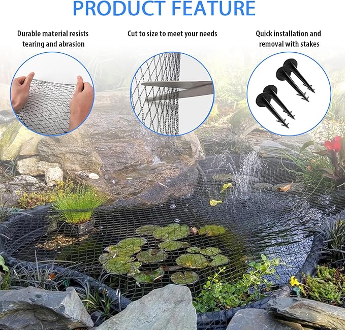 Koi Pond Netting Kit 20 x 40 ft, Black Heavy Duty Woven Net for Leaves, Reusable Pool Protective Cover Protecting Fish From Birds, Cats and Predators