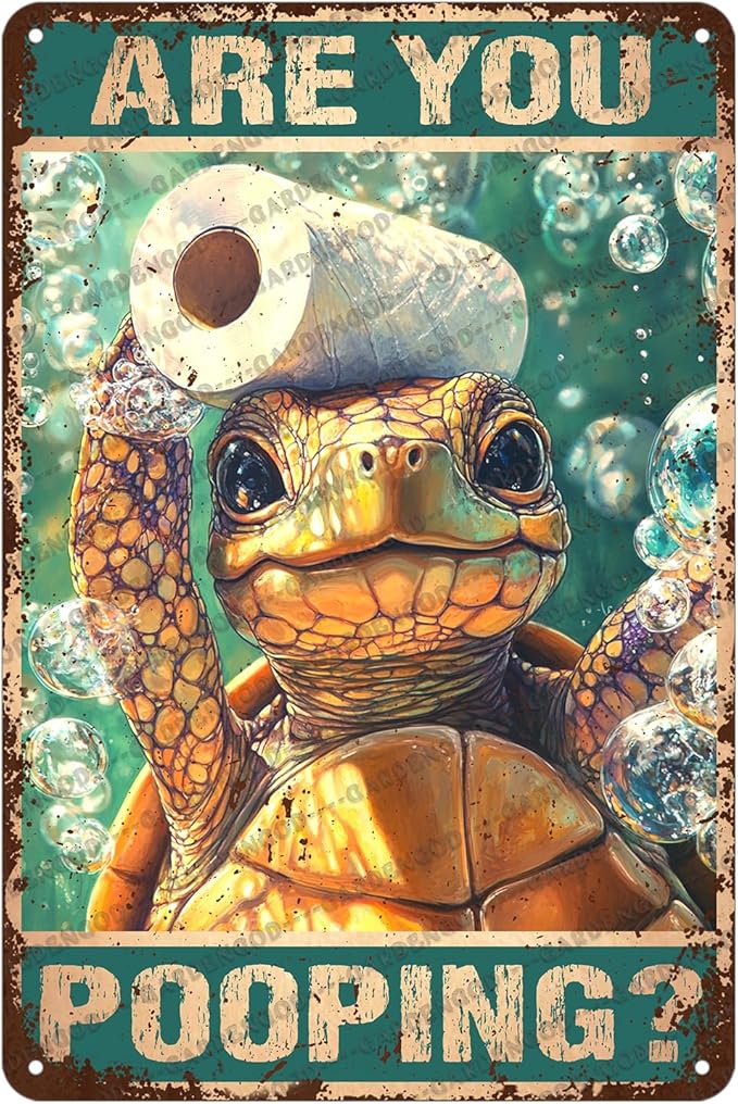 Vintage Bathroom Ocean Turtle Metal Sign Bathroom Ocean Turtle Toilet Novelty Metal Poster Home Kitchen Aluminium Sign Art Wall Decor 12x8 Inch