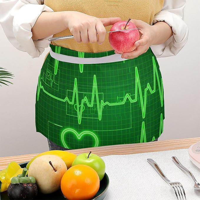 Unisex Chef Waiter Apron Waist Half Short Serving Aprons with 3 Pockets