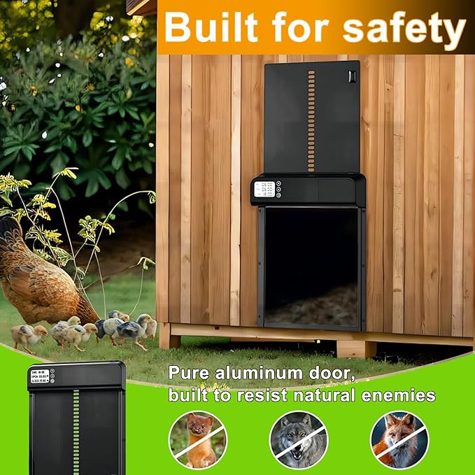 AUTENS Automatic Chicken Coop Door Aluminum Auto Coop Door Opener with Timer Control LCD Display Chicken Coop Door