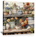 Framed Chicken Wall Art 16x16 Inch Rooster on Flower Stand Canvas Print Farmhouse Country Style Artwork for Kitchen Living Room Rustic Home Wall Decor (Rooster 2, 24L×24W)