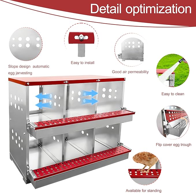 XINYI Chicken Nesting Boxes for Laying Eggs,Metal Coop for 6 Chickens,Roll Away Nesting Boxes,Easy Egg Collection,Brooder Box for Rabbit,Squirrel,Parakeet,Owl,Cockatiel,Robin