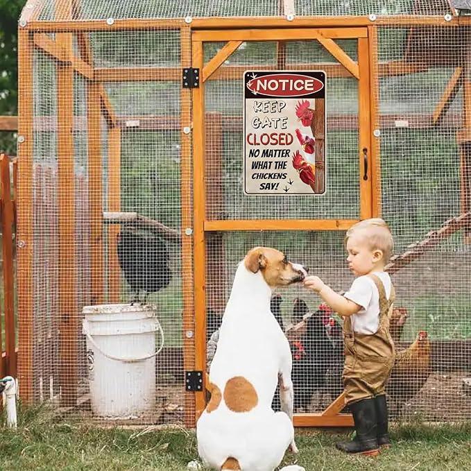 Funny Chicken Coop Signs, Keep Gate Closed, Chicken Coop Decor for Farm, Home, Garden, or Farmhouse Kitchen, Outdoor Chicken Warning Sign(8" x 12")