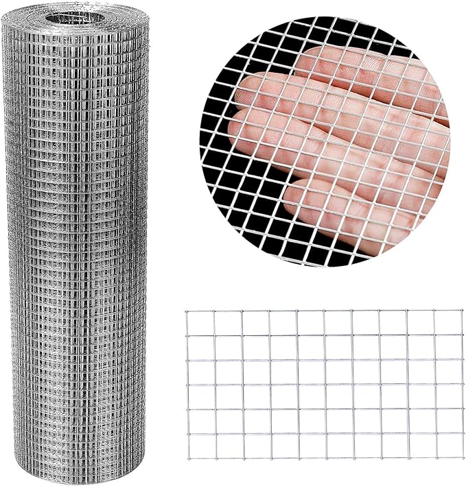Hardware Cloth 12'' x 10' 1/4 in Galvanized Wire Mesh Roll (23 GA) Chicken Wire Fence Roll for Chicken Pen/coop Fences, Screen mesh, Rabbit/Snake Fences, Poultry enclosures, Handicraft Ma