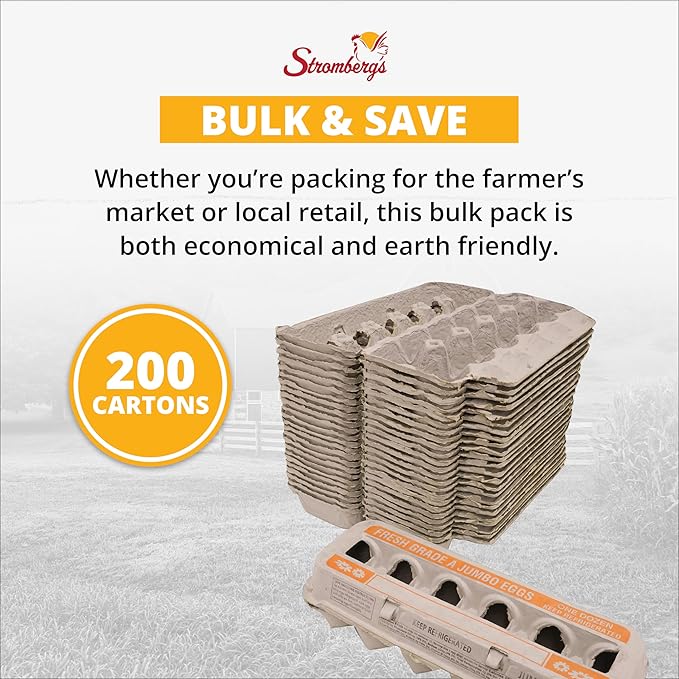 Stromberg's Fresh Grade A Jumbo Printed Egg Cartons, Biodegradable and Eco-Friendly, Made From Recycled Materials, With Educational Prints for Safe Handling Instructions and Nutrition Facts, 200 Pack