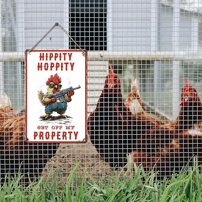 PEACHGARDEN Rooster Decor No Trespassing Metal Tin Sign Chicken Coop Accessories Farmhouse Wall Art for Home Vintage Warning Plaque for Garden Coop and Kitchen 8X12inch