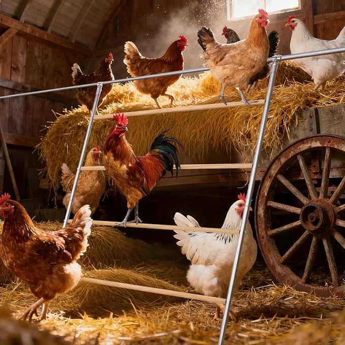 Large Chicken Roosting Bars, 55 Inch Chicken Perch for Coop with Metal Frame, Sturdy Roosting Ladder for Hens, Chicken Coop Accessories and Toys for Backyard Poultry, Easy to Clean