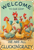 Chicken Metal Tin Sign Vintage Wall Art - Retro Chicken Poster for Home, Bar, Cafe or Office Decor - Thoughtful Gift for Family, Friends, or Coworkers - WELCOME TO OUR COOP