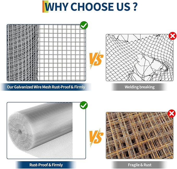 1/2 inch Hardware Cloth-48in x 100ft 19GA Heavy Duty Galvanized Chicken Wire Mesh Roll, Hot-Dipped After Welding for Chicken Coop, Rabbit Cages & Garden Fencing – Poultry Netting & Fencing