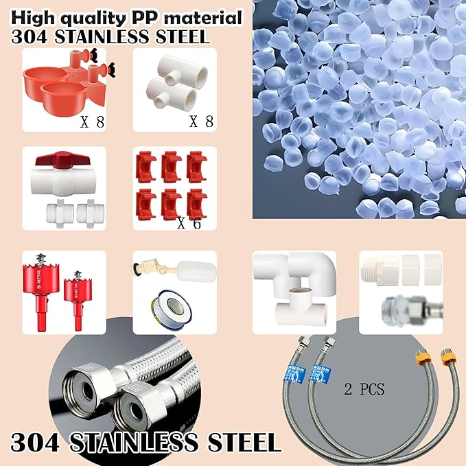 Complete Set Pipeline Automatic Chicken Waterer System,1/2" PVC Pipe Accessories DIY Kit with 2 Hose,chicken water cup,chicken waters,poultry waterer,Duck water feeder for Quail Chicken Duck Goose
