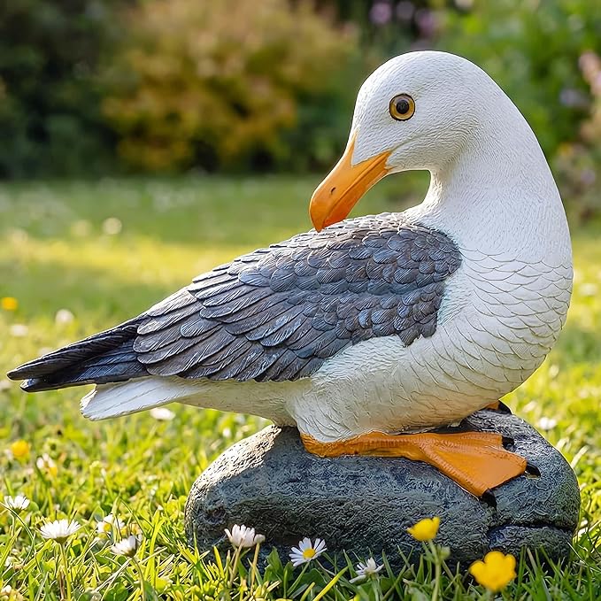 Real Seagull Outdoor Sculpture,Garden Funny Bird Statue,Beach Statue,Resin Animal Seabird Ornaments,Coastal Beach Decor for Outdoor Table Decor for Garden,Terrace,Lawn,Yard