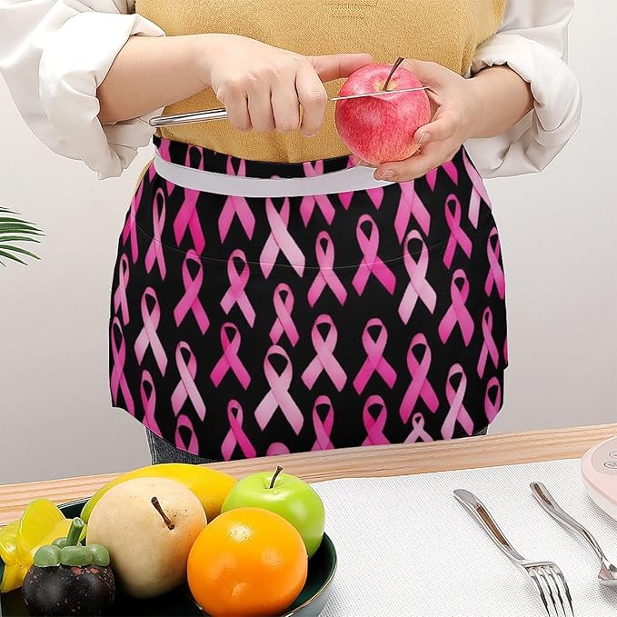 Unisex Apron for Cooking Server Waitress Half Waist Apron with 3 Pockets