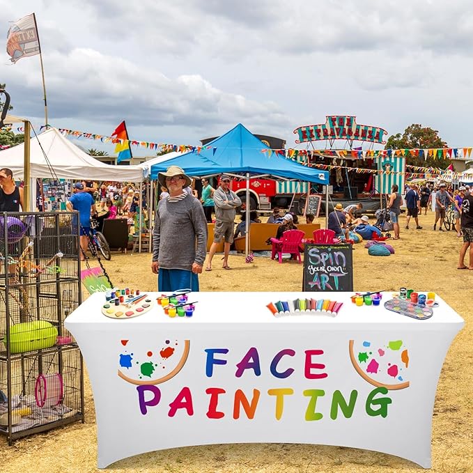 Oudain 6 ft Face Painting Station Tablecloth Stretch Spandex Table Cloth Cover Face Painting Rectangle Table Decor for Party Carnivals Sports Events Outdoor Makeup Business Advertising Supplies