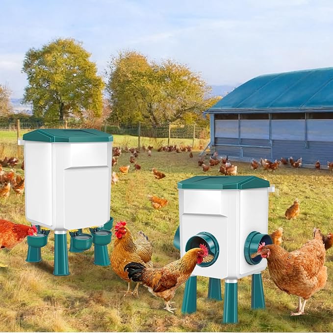Chicken Feeder and Waterer Set with 3 Gallon/26.4 Pounds, Automatic Chick Feeder and Waterer Set No Waste, Poultry Feeder Large for Hens/Ducks/Poultry
