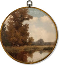 Hiuwevt Vintage Farmhouse Landscape River Round Wall Art Decor, Country Moody Marshland Framed Canvas Prints, Rustic Round Wall Hanging Decor for Home Bedroom Living Room Decorations, 10x10 Inches