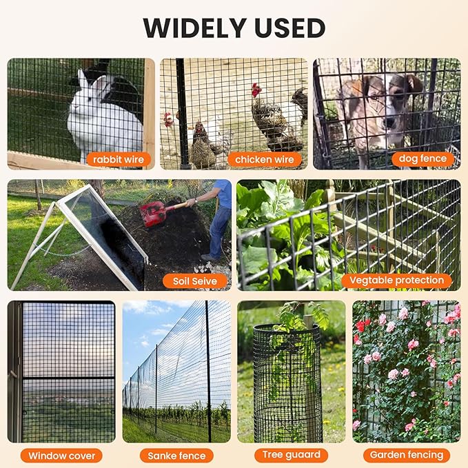 Hardware Cloth 1/2 inch 48 x 50 ft 19 Gauge, Vinyl Coated Black Hardware Cloth, Welding Chicken Wire Wesh, Chicken Wire Fencing, Wire Fence Roll for Home and Garden Projec