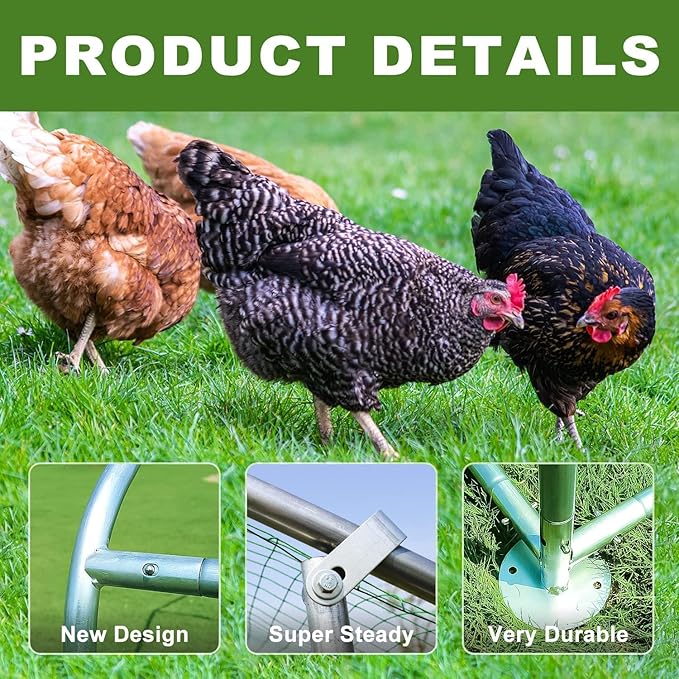 Chicken Coop Large Metal Chicken Coops House/Pen for 6-10 Chickens with Waterproof Cover Walk-in Poultry Cage for Chickens Chicken Run for Outdoor Farm Use