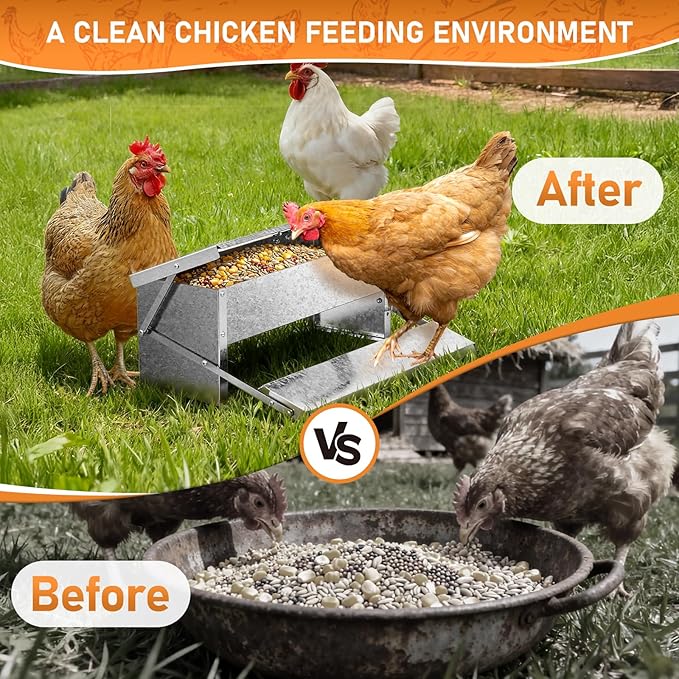 Outvita Automatic Treadle Chicken Feeder, 15 Lbs No Waste No Spill Rodent Proof Metal Chicken Feeder with Weatherproof Lid, Chicken Supplies for Your Chickens Duck Bantams Pheasants Poultry Coop
