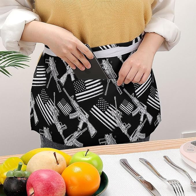 Server Apron with 3 Pockets Waist Waiter Waitress Half Apron Short Aprons