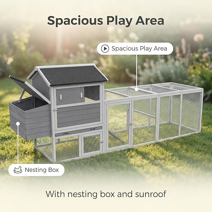 Large Wooden Chicken Coop with Outdoor Run & Nesting Box, Fir Wood Poultry Cage for 2-4 Hens, Waterproof Anti-UV Hen House, Predator-Proof Rabbit Hutch for Backyard & Garden