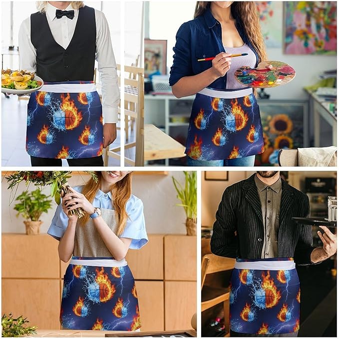Server Waist Aprons Waitress Unisex Chef Works Half Apron with 3 Pockets