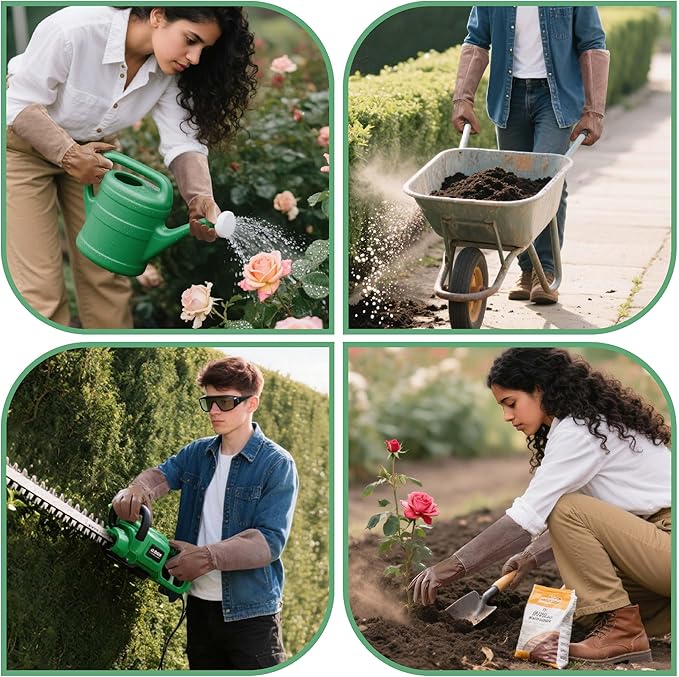 Leather Gardening Gloves – Goatskin Palm & Cowhide Cuff, Thorn-Resistant Long Garden Work Gloves