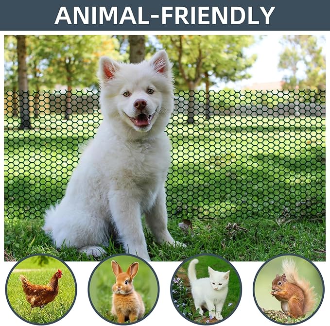 Plastic Wire Mesh Fence, 1.3ft x 50ft /15.7in x 600in Plastic Chicken Wire Fence Mesh Versatile Plastic Fencing Wire Netting Poultry Animal Barrier Fence with 150 Zip Ties for Garden & Farm, Green