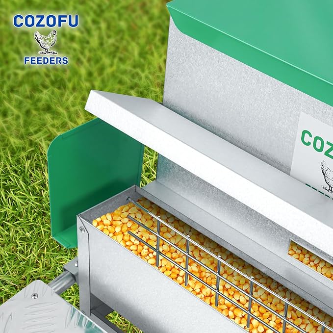 COZOFU's Feeders Automatic Chicken Feeder - Large Capacity for 12 Chickens, Lasts 12 Days (40lb Feed), Durable Galvanized Steel, Rat-Proof, No-Spill, Weatherproof Lid