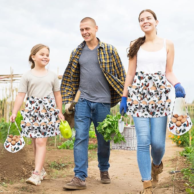 Egg Collecting Apron and Basket, 12 Pouches Chicken Egg Apron, 7 Pouches Chicken Eggs Basket, Collector Chicken Eggs