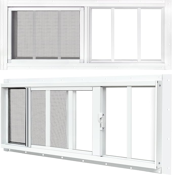 2 Pack Shed Windows, 12"x 35" White Sliding Window Suitable for Chicken Coop, shed, Household, Barn - Transom Window with Tempered Glass and Fiberglass Screen (WH,12''x 35'')