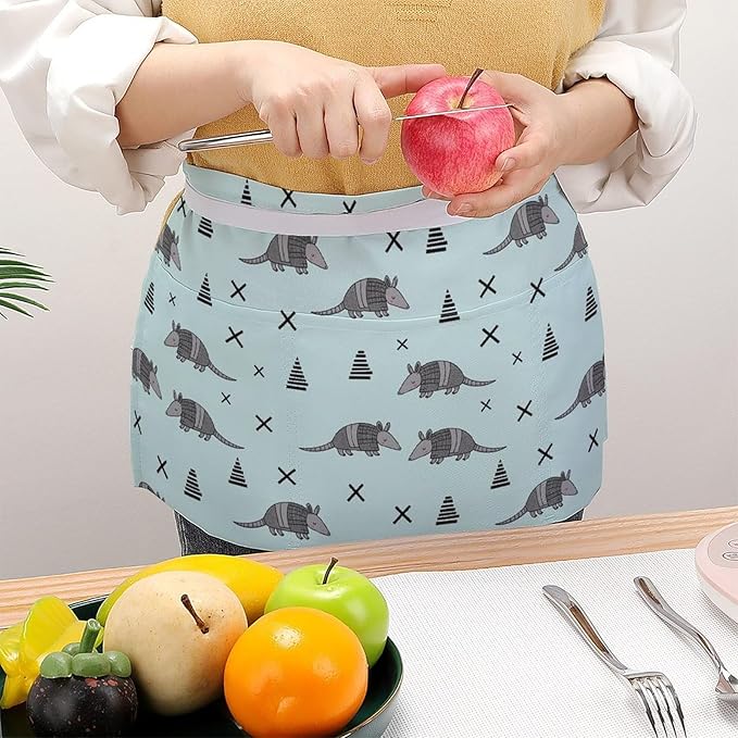 Server Apron with 3 Pockets Waist Waiter Waitress Half Apron Short Aprons