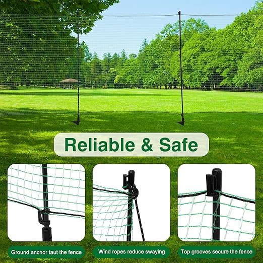 Temporary Fence with Step-in Stakes - 3ft x 100ft Plastic Mesh Fencing Safety Barrier for Dogs, Chickens - Portable Temporary Fencing with Posts for Backyard, Garden, Outdoor Animal Protection