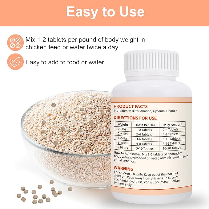 Ourea Chicken Breathing Supplement, Poultry Respiratory Aid Pills for All Breeds & Ages of Chickens - Support Wheezing, Coughing, Rapid Breathing, Lung Health - Gentle, Natural Formula - 300 Tablets