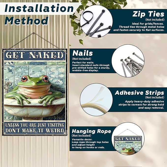 Vintage Frog Bathroom Metal Sign Frog Get Naked Metal Poster Home Bathroom Kitchen Garden Retro Aluminium Sign Art Wall Decor 16x12 Inch