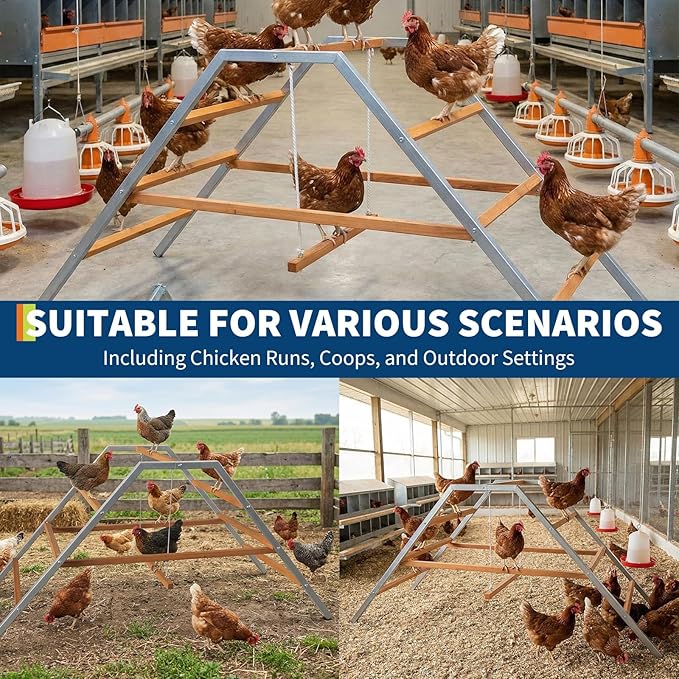 Garvee Chicken Perch with Swing, Chicken Roosting Bars for Coop Accessories, Wooden Ladder for Chickens' Health and Happiness, Chicken Run Toys Accessories for Backyard Farms