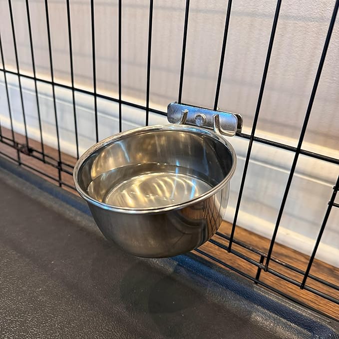 SPOT Coop Cup Bolt Clamp - Stainless Steel Hanging Bowl for Crate, Removable Pet Feeding Dish, Easy Installation, Chew-Proof Design, for Small Dogs, Cats, Birds, Reptiles -2.5 Cups (20 Oz)