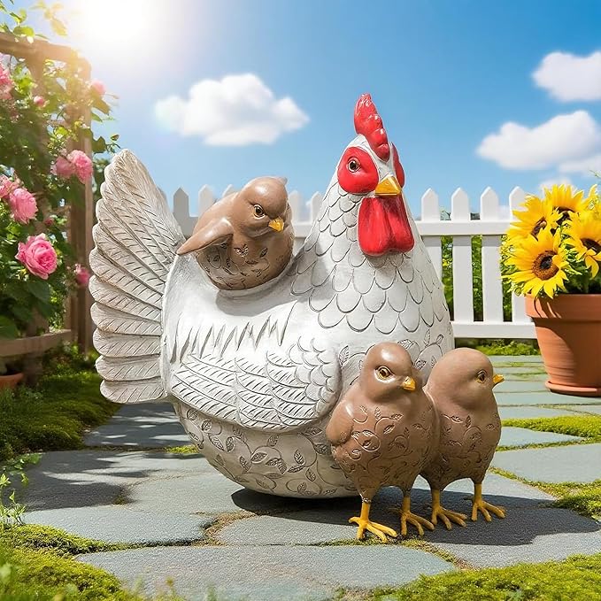 Teaeeno Chicken Statues Garden Decor,Funny Garden Chicken Outdoor Statue Decorative,Chicken Farm Animals Decor,Funny Yard Patio Art Decoration Ornament,Animal Statue Table Ornament,Rooster Statue