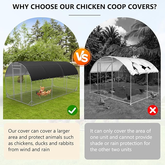 COSHNIBI Chicken Coop Cover, Equipped with Adjustable Elastic Rope, Suitable for Three-Unit Large Metal Chicken Houses, Waterproof and Sunproof Chicken House Sunshade Cloth, Only Cover