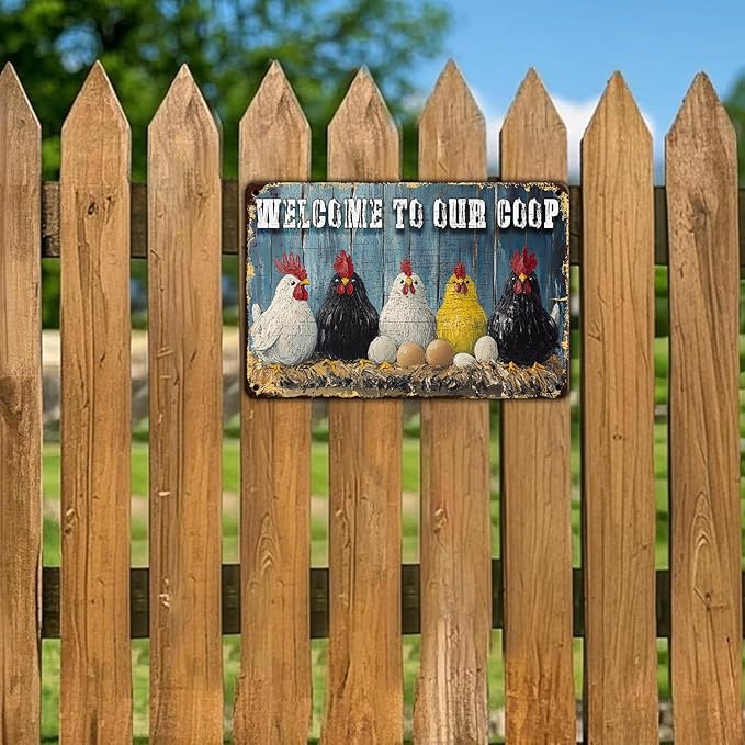 Funny Chicken Signs Chicken Coop Welcome to Our Coop Aluminium Sign Metal Chicken Signs Decor Home Ktichen Farm are Wall 12x8 Inch Vintage Chicken Coop Metal Tin Signs Poster