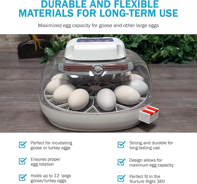 Incubator Warehouse Egg Trays for 11 Large (Goose/Turkey) Eggs - Durable Egg Tray for Nurture Right 360 Egg Incubator - Hand Washable Eggs Keeper for Chicken Goose Turkey Emu (Various Sizes)