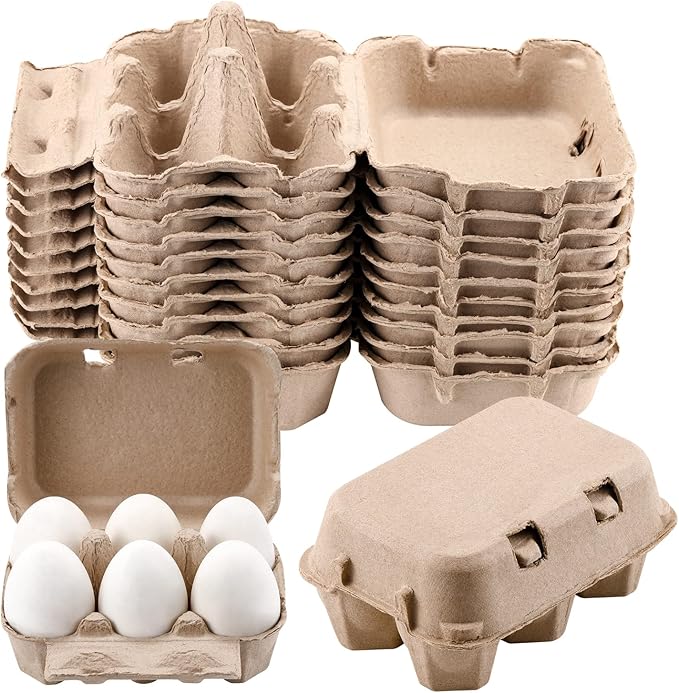 Vintage Jumbo Duck Egg Cartons 90 Pack, Half Dozen Paper Carton for Small Size Geese, Blank Natural Pulp Jumbo Eggs Container Holder Reusable for 6 Six Count Chicken Storage Strong Tray
