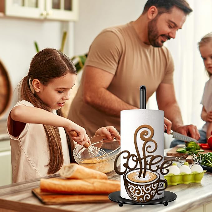 Hexagram Coffee Kitchen Decor, Coffee Paper Towel Holder, Cute Vintage for Bar Kitchen Bathroom Countertop Gifts for Women Men Housewarming