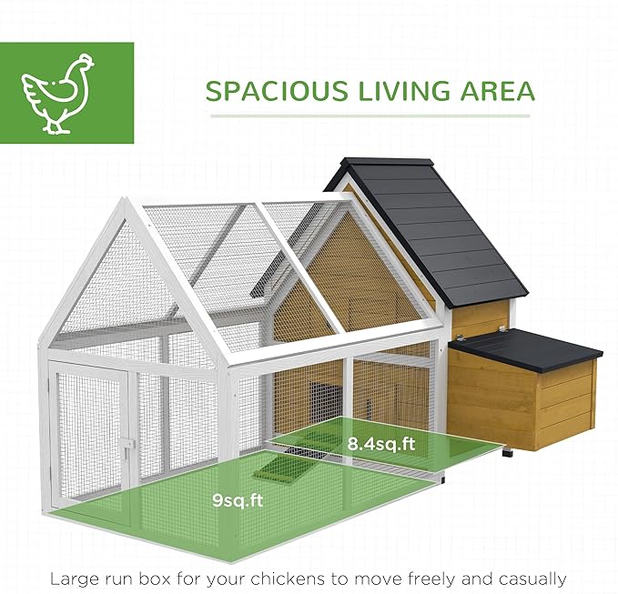 PawHut 65" Chicken Coop Wooden with Detachable Run, Outdoor Chicken House Poultry Cage Hen with Nesting Box, Removable Tray, Roosting Bars, Ramp, for Garden Backyard, Natural