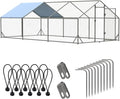 Large Metal Chicken Run Walk-in Poultry Cage Spire-Shaped Chicken Coop with Waterproof and Anti-Ultraviolet Cover for Outside,Backyard and Farm,19.6' L x 9.8' W x 6.4' H