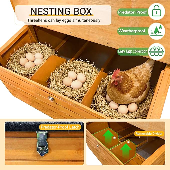 Chicken Coop, 2-Story Large Wooden Hen House for 6-8 Chickens with 3-Nesting Boxes & 2-Easy Clean Pull-Out Tray, 2-Secure Vents, Foldable Ramp & Waterproof Flip-Up Roof, Orange