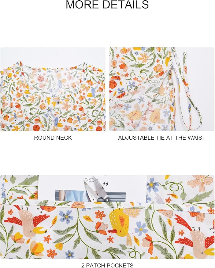 Nanxson Women Cobbler Apron with 2 Patch Pockets Cotton printed Smock with Side Ties for Work Chef kitchen CF3187
