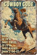 Retro Cowboy Riding Horse Cowboy Code Poster for Home Farm Outdoor Bathroom Restaurant Cafes Bars Club Kitchen Garage Cute Vintage Art Wall Decor 12 * 8inch