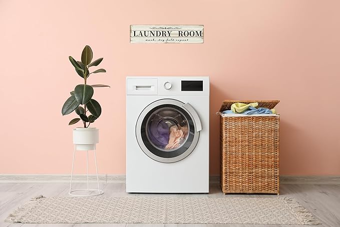 CSWLJS Laundry Room Decor Sign Metal Rustic Farmhouse Family Laundry Room Sign Wash Dry Fold Repeat Wall Decor Prints for Home 4x16 in