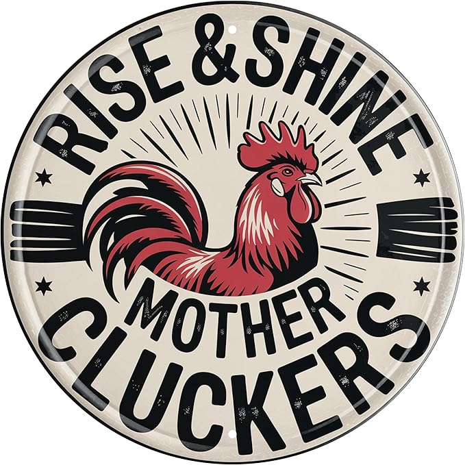 CSWLJS Funny Chicken Coop Farm Rise And Shine Mother Cluckers Farmhouse Metal Tin Sign 8x8 In Durable Indoor/Outdoor Gift Vintage Wall Art Decor