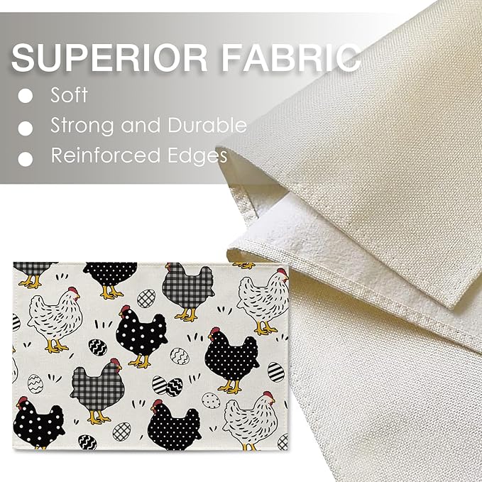 Seliem Chicken Hen Placemats Set of 4, Eggs Buffalo Plaid Polka Dots Farm Dining Table Place Mats, Spring Farmhouse Rustic Kitchen Decor Home Decoration 12 x 18 Inch